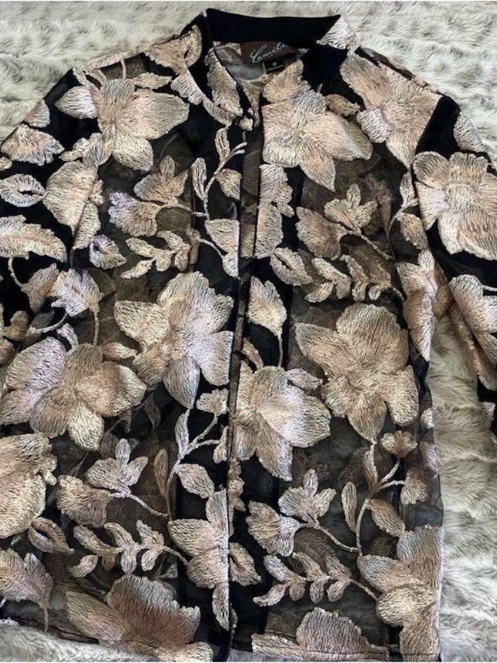 Camille La Vie Sheer Black Floral Embroidered Jacket